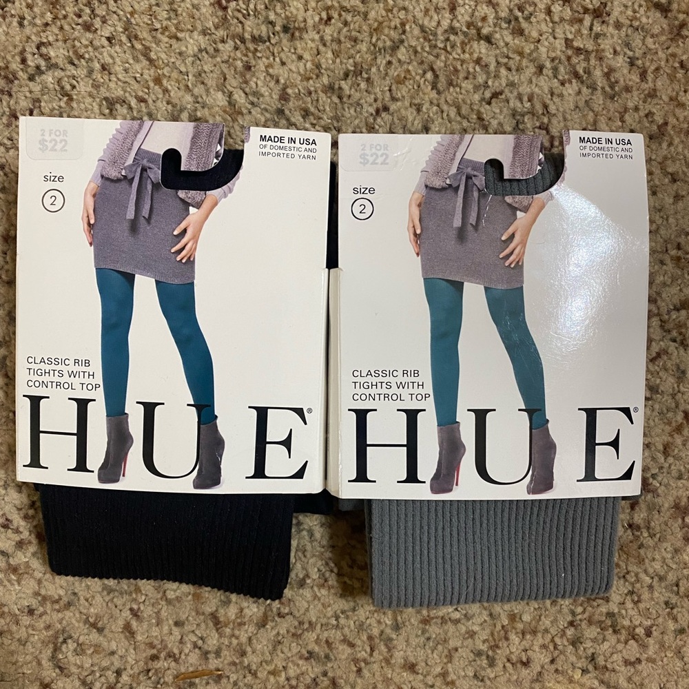 Two Ribbed Tights Black & Grey